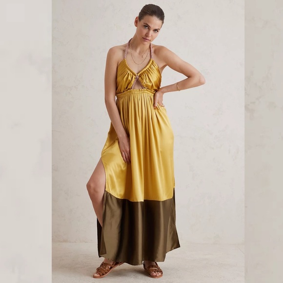 Anthropologie Silk Colorblocked Maxi Dress